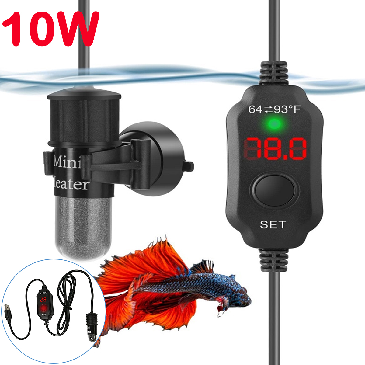 Marine Aquarium Nano - 10W Adjustable Aquarium Heater Rod 18-34°C